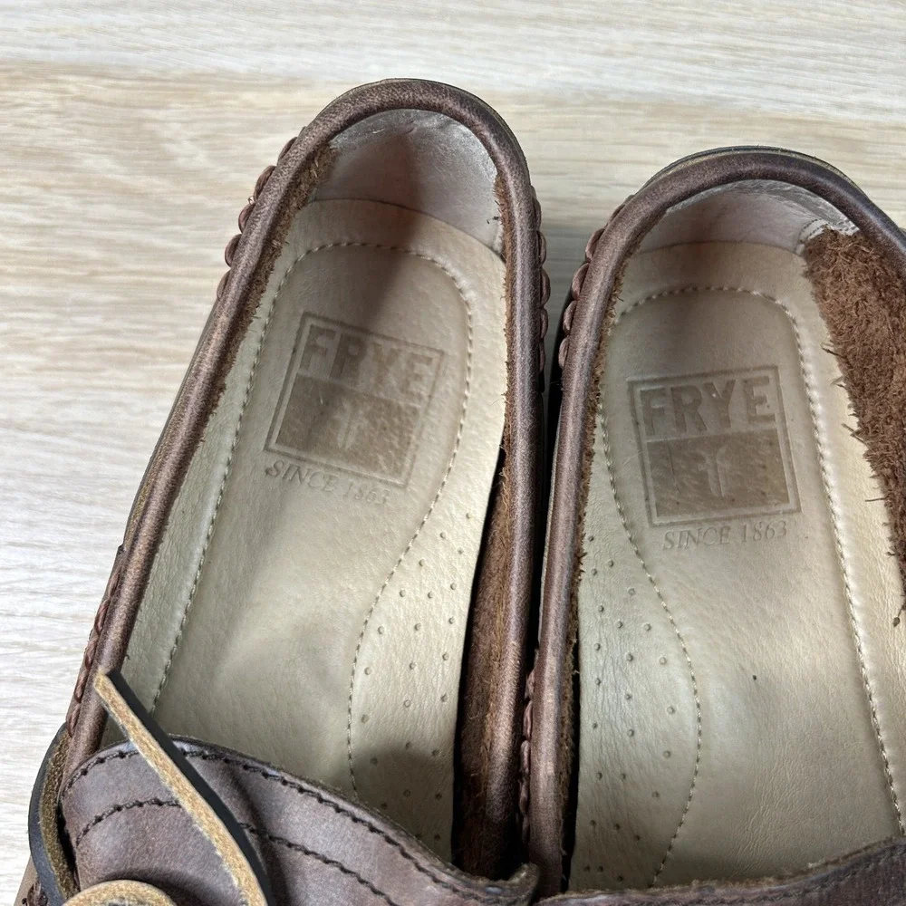 Frye Lewis Tie Shoes Mens Size 8 Brown Leather Moccasin Loafers‎ Casual Comfort